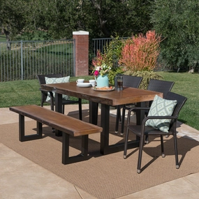 Outdoor 6 Piece Wicker Dining Set with Light Weight Concrete Table and Bench - NH118303 outdoor lounge chair, patio sofa