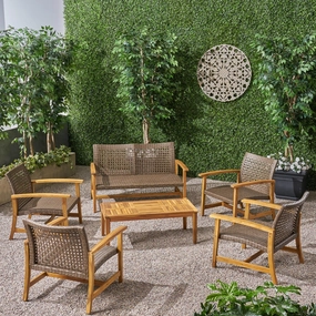 Outdoor 6 Piece Wood and Wicker Chat Set - NH371803 outdoor furniture, garden bench