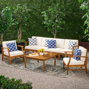 Outdoor 6 Seat Teak Finished Acacia Wood Sofa and Table Set - NH327303 outdoor furniture, garden bench