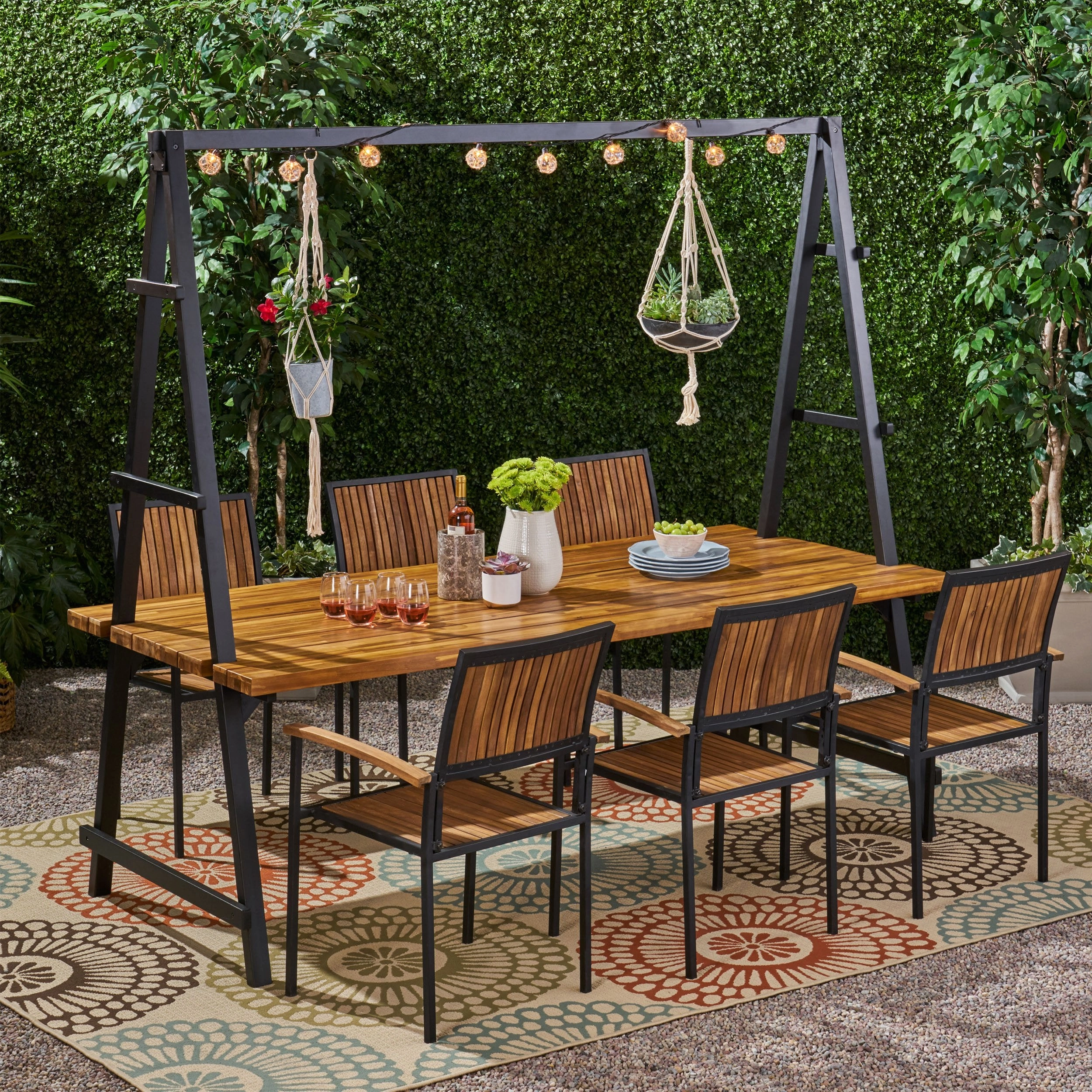 Outdoor 6 Seater Acacia Wood and Iron Planter Dining Set - NH127903 outdoor lounge chair, patio sofa