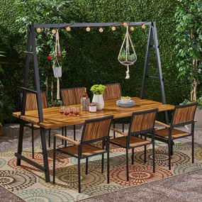 Outdoor 6 Seater Acacia Wood and Iron Planter Dining Set - NH127903 outdoor lounge chair, patio sofa