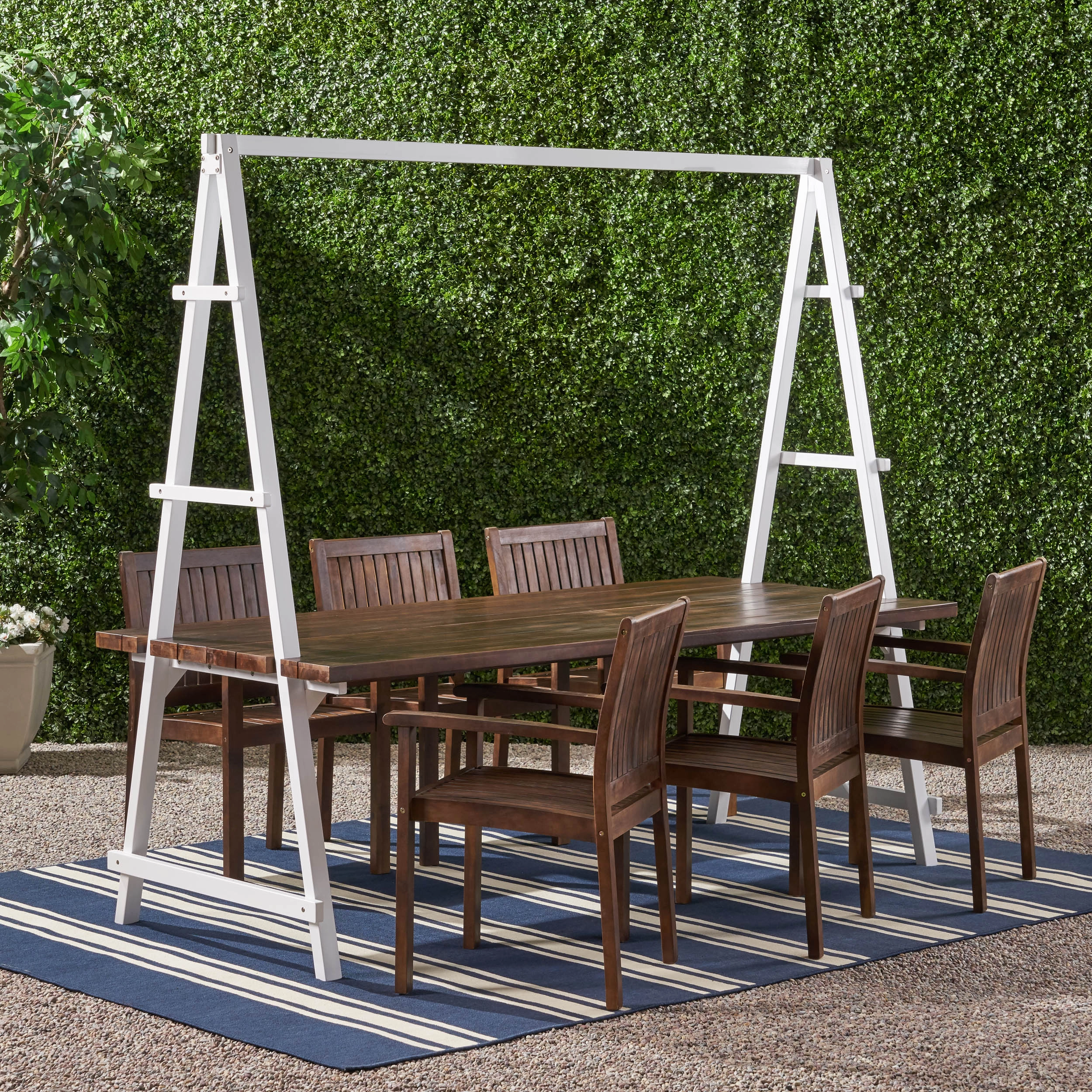 Outdoor 6 Seater Acacia Wood and Iron Planter Dining Set - NH737903 outdoor lounge chair, patio sofa