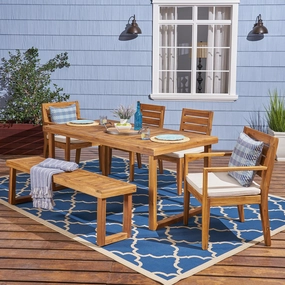 Outdoor 6-Seater Acacia Wood Dining Set with Bench - NH605603 outdoor lounge chair, patio sofa