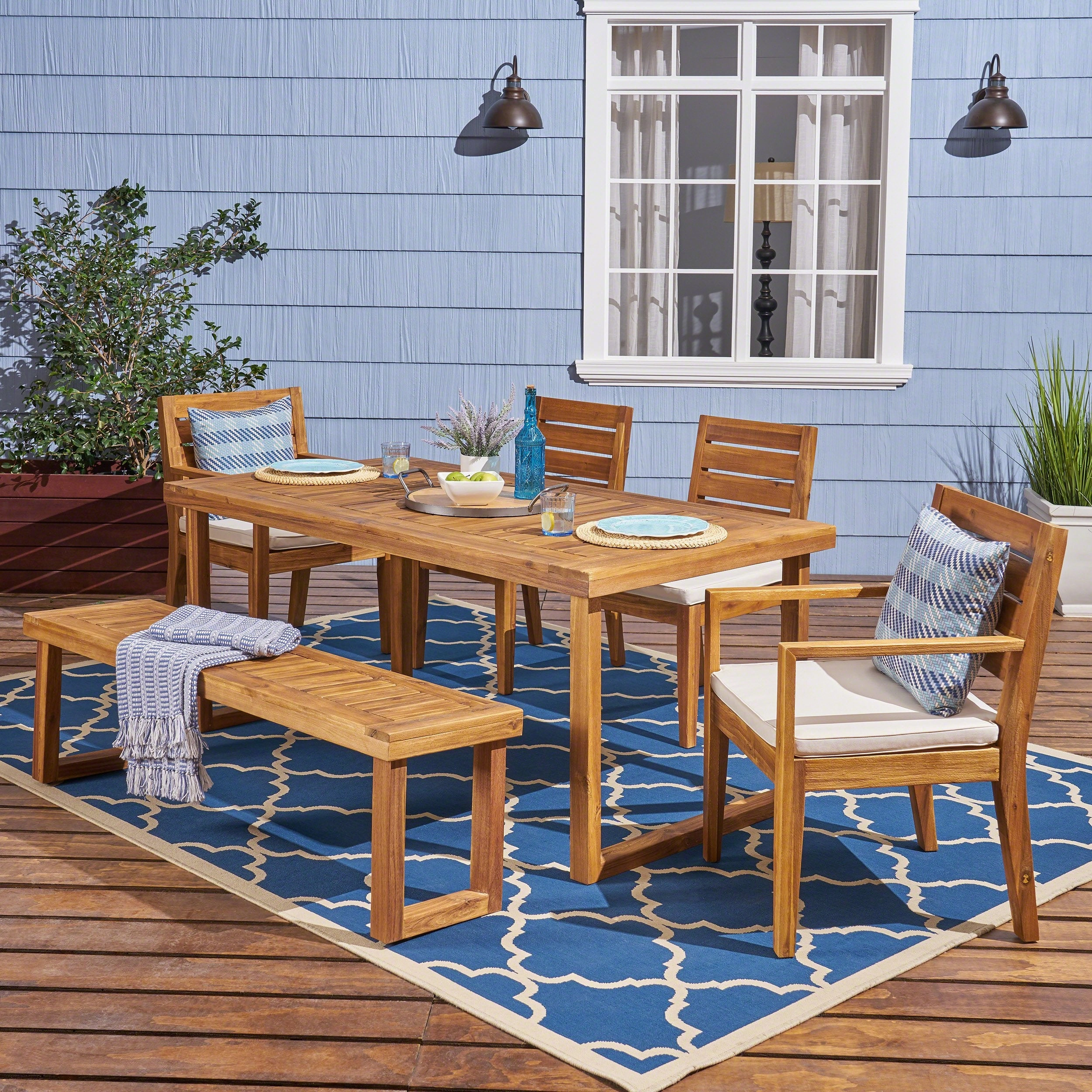 Outdoor 6-Seater Acacia Wood Dining Set with Bench - NH605603 outdoor lounge chair, patio sofa