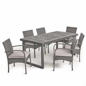 Outdoor 6-Seater Acacia Wood Dining Set with Wicker Chairs - NH870603 outdoor lounge chair, patio sofa