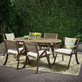 Outdoor 6 Seater Acacia Wood Oval Dining Set with Cushions - NH559903 outdoor lounge chair, patio sofa