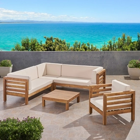 Outdoor 6 Seater Acacia Wood Sectional Sofa and Club Chair Set - NH474803 outdoor furniture, garden bench
