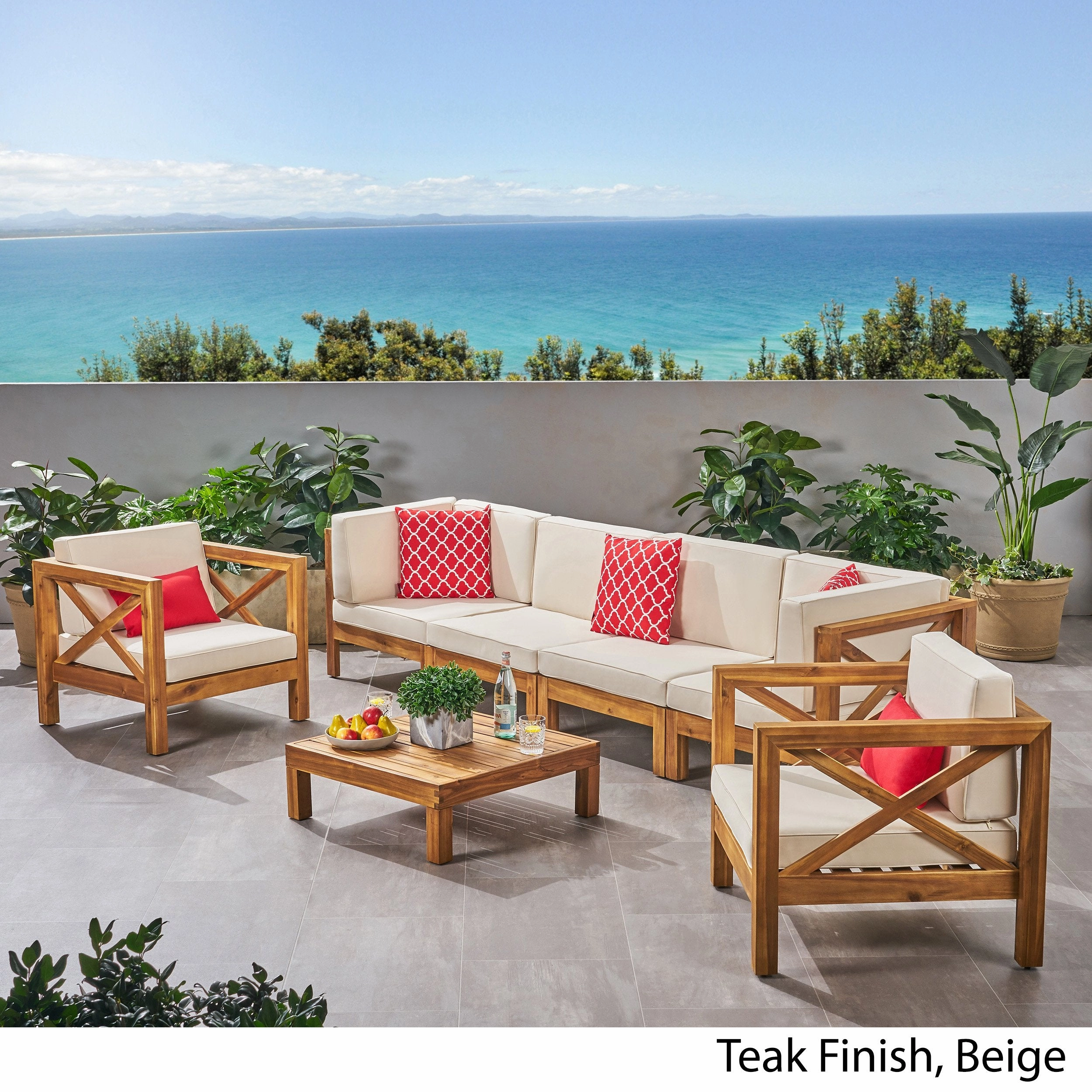 Outdoor 6 Seater Acacia Wood Sofa Chat Set - NH514803