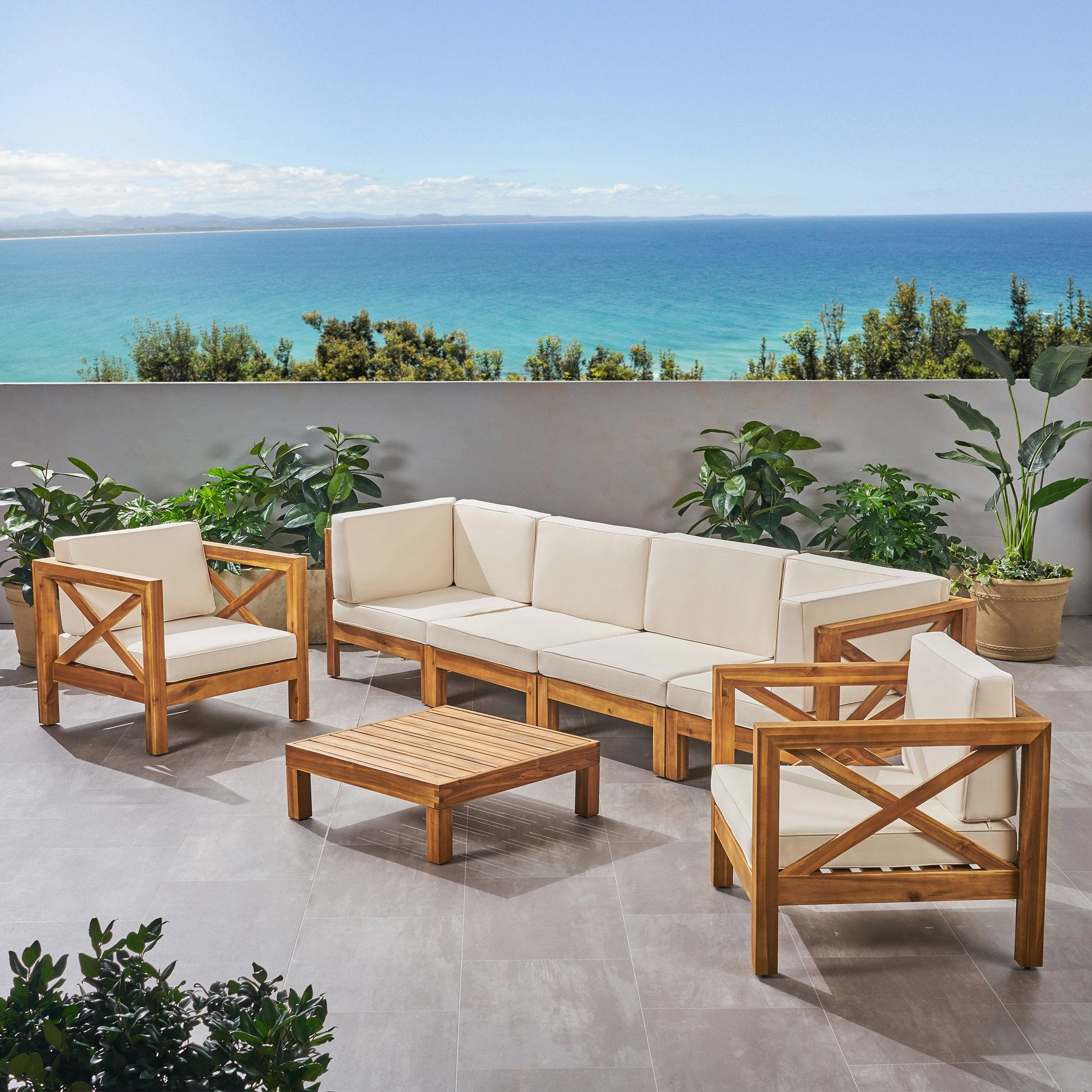Outdoor 6 Seater Acacia Wood Sofa Chat Set - NH514803