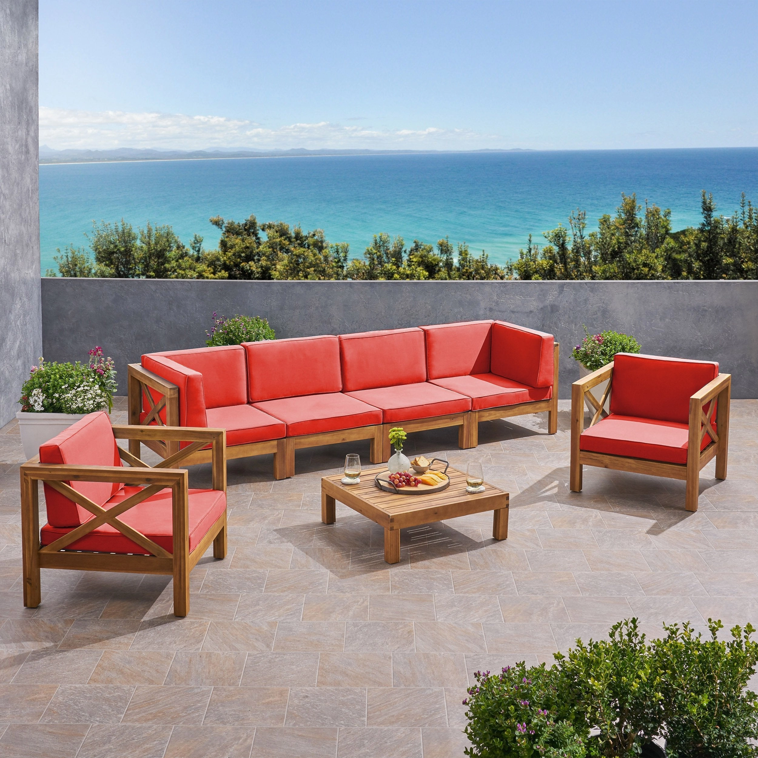 Outdoor 6 Seater Acacia Wood Sofa Chat Set - NH514803