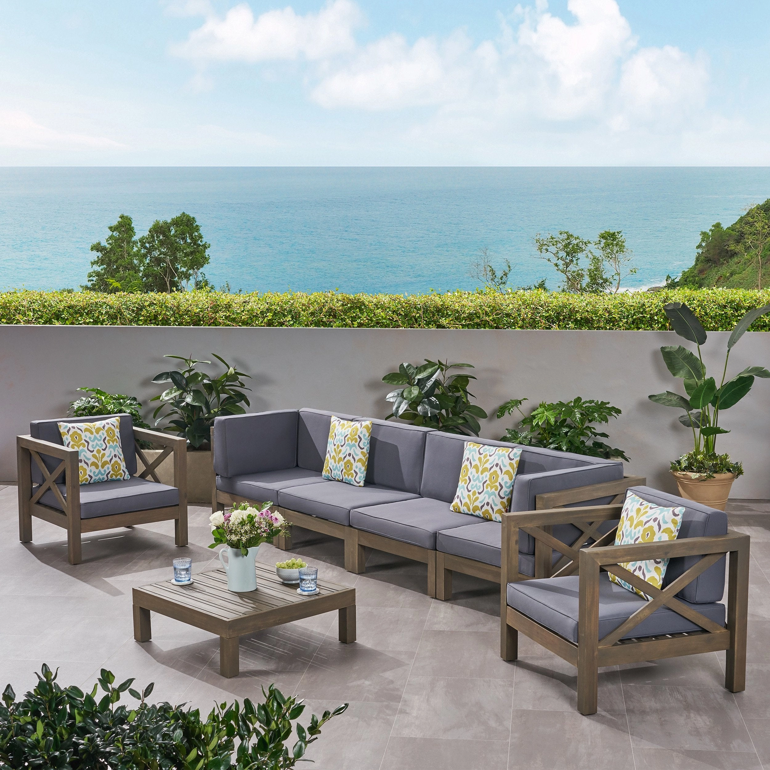 Outdoor 6 Seater Acacia Wood Sofa Chat Set - NH514803