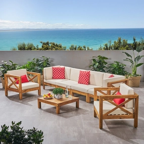 Outdoor 6 Seater Acacia Wood Sofa Chat Set - NH514803 outdoor furniture, garden bench