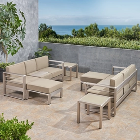 Outdoor 6 Seater Aluminum Sofa and Ottoman Set with Side Tables - NH685903 outdoor furniture, garden bench