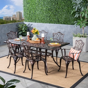 Outdoor 6-Seater Cast Aluminum Rectangular-Table Dining Set - NH733603 outdoor lounge chair, patio sofa