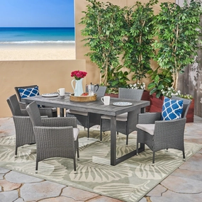 Outdoor 6-Seater Gray Wood & Wicker Dining Set - NH470603 outdoor lounge chair, patio sofa