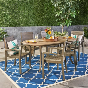 Outdoor 6-Seater Oval Acacia Wood Dining Set - NH394603 outdoor lounge chair, patio sofa