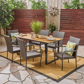 Outdoor 6-Seater Rectangular Acacia Wood and Wicker Dining Set - NH792603 outdoor lounge chair, patio sofa