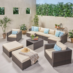 Outdoor 6 Seater U Shaped Wicker Sectional Sofa Chat Set with Ottomans - NH379903 outdoor furniture, garden bench