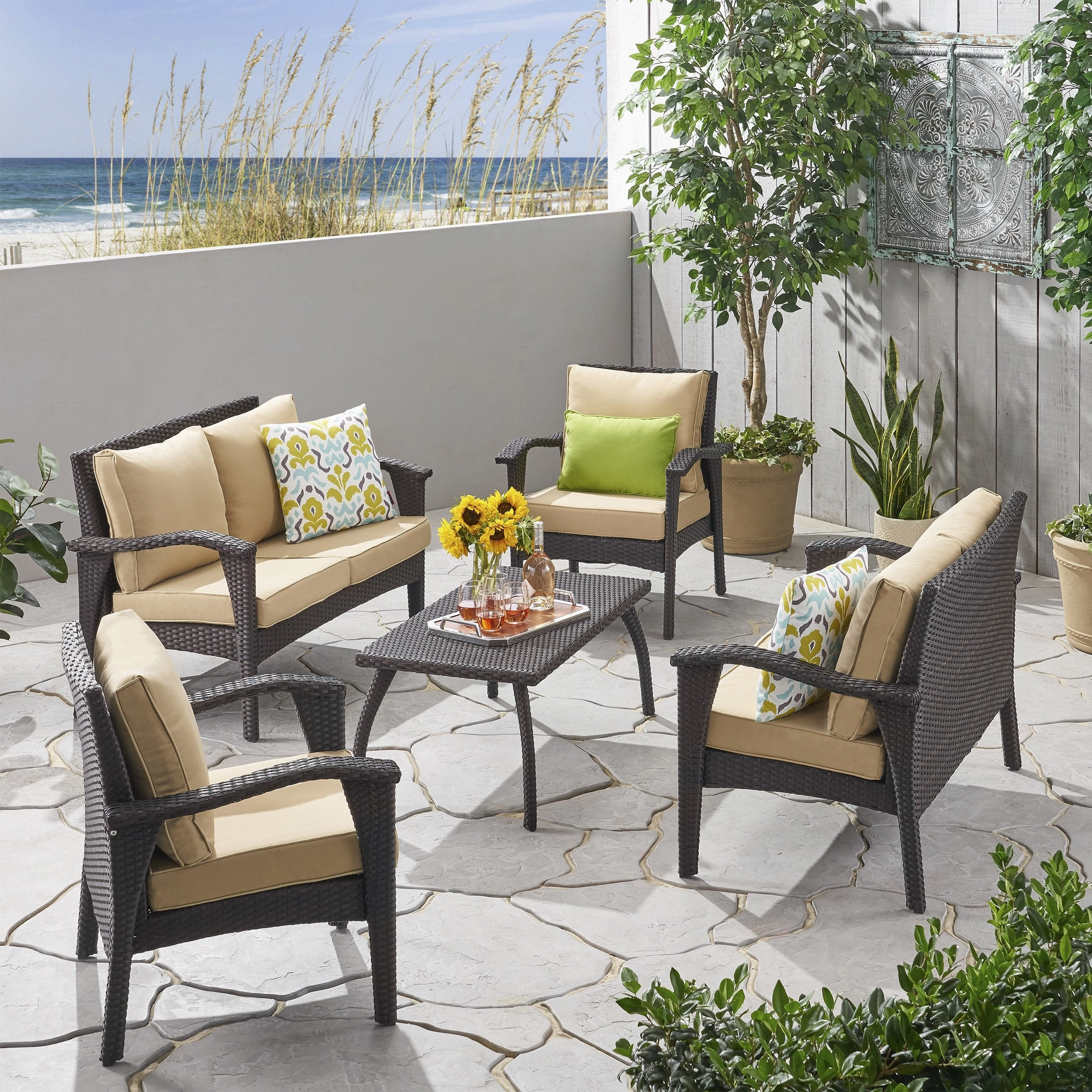 Outdoor 6 Seater Wicker Chat Set with Cushions - NH939903 outdoor furniture, garden bench