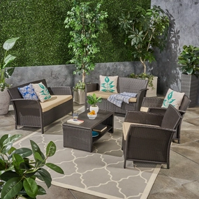 Outdoor 6-Seater Wicker Conversation Set with Coffee Table - NH934503 outdoor furniture, garden bench