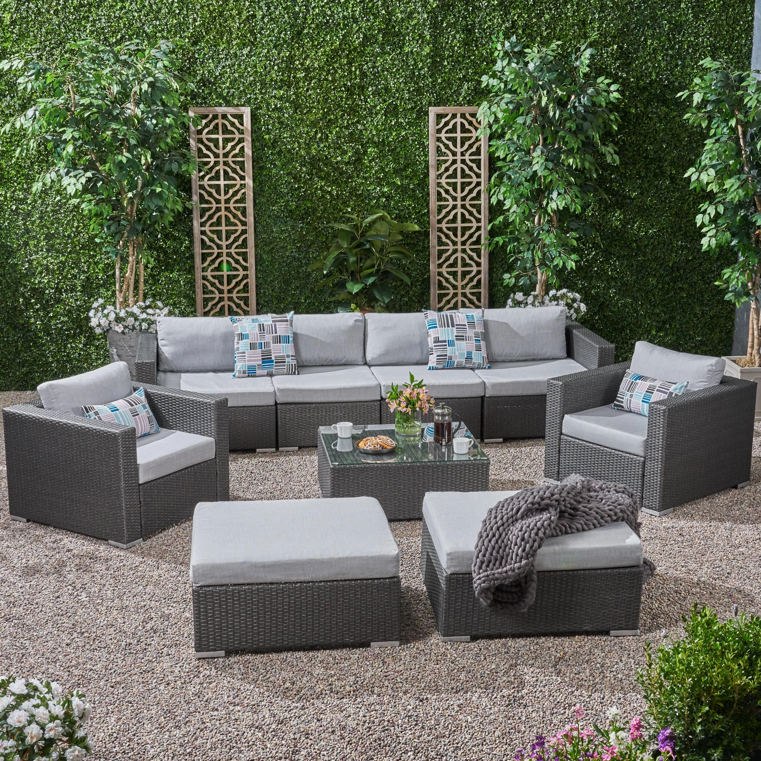 Outdoor 6 Seater Wicker Modular Sectional Sofa Set with Sunbrella Cushions - NH805803 outdoor furniture, garden bench