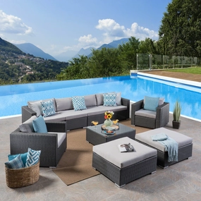 Outdoor 6 Seater Wicker Sectional with Aluminum Frame - NH707503 outdoor furniture, garden bench