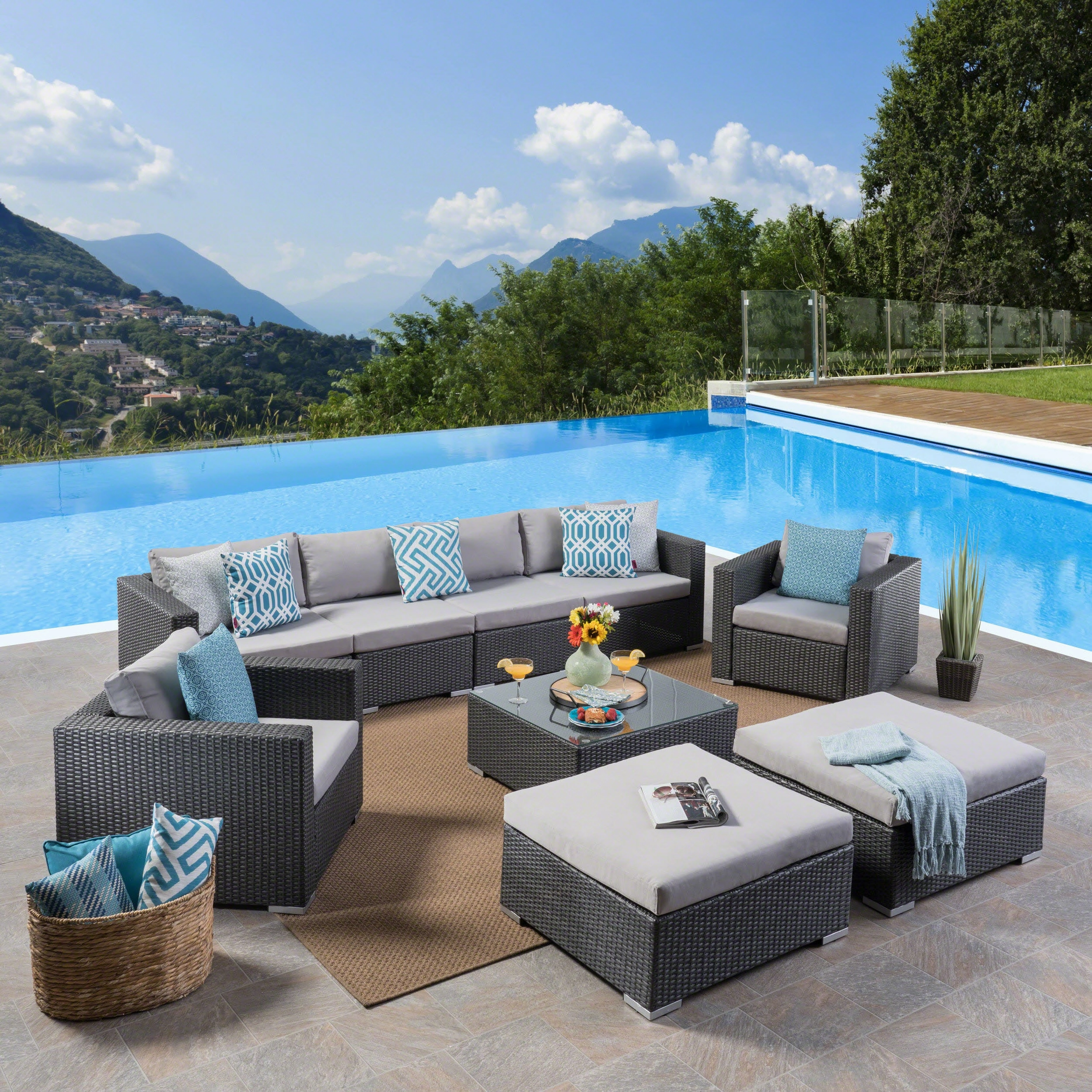 Outdoor 6 Seater Wicker Sectional with Aluminum Frame - NH707503 outdoor furniture, garden bench