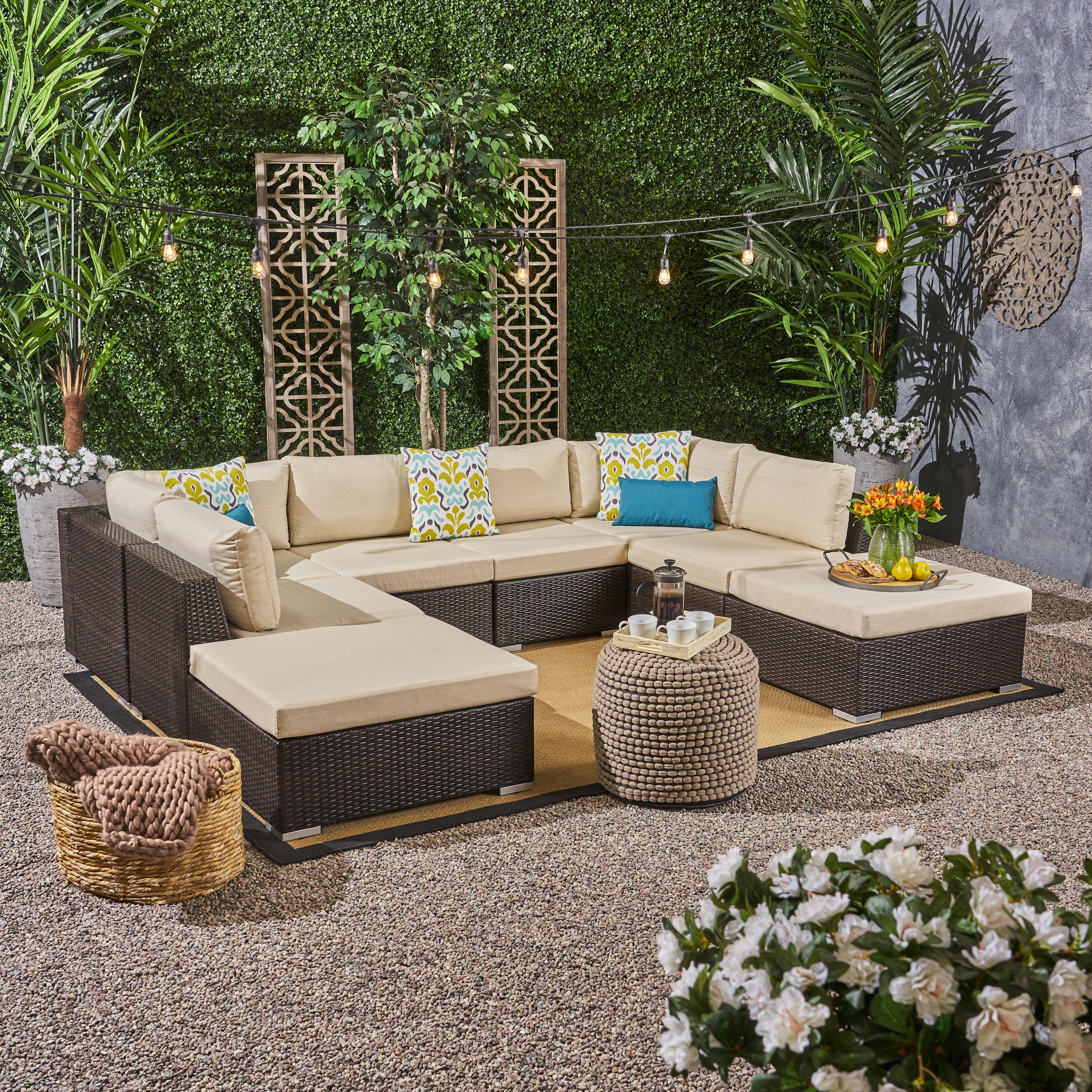 Outdoor 6 Seater Wicker Sofa Set with Aluminum Frame and Cushions - NH523403 outdoor furniture, garden bench