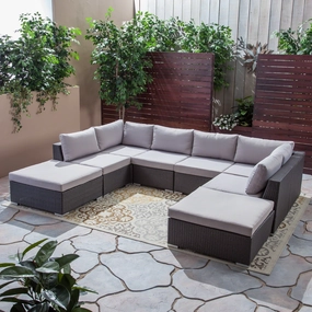Outdoor 6 Seater Wicker Sofa Set with Aluminum Frame and Cushions, Grey and Silver - NH033403 outdoor furniture, garden bench