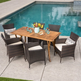Outdoor 6 Seater Wood & Wicker Dining Set with Cushions - NH792403 outdoor lounge chair, patio sofa