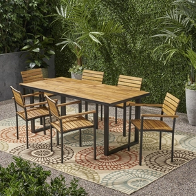 Outdoor 6 Seater Wood and Iron Dining Set - NH138903 outdoor lounge chair, patio sofa