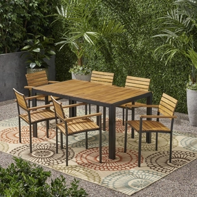 Outdoor 6 Seater Wood and Iron Dining Set - NH338903 outdoor lounge chair, patio sofa