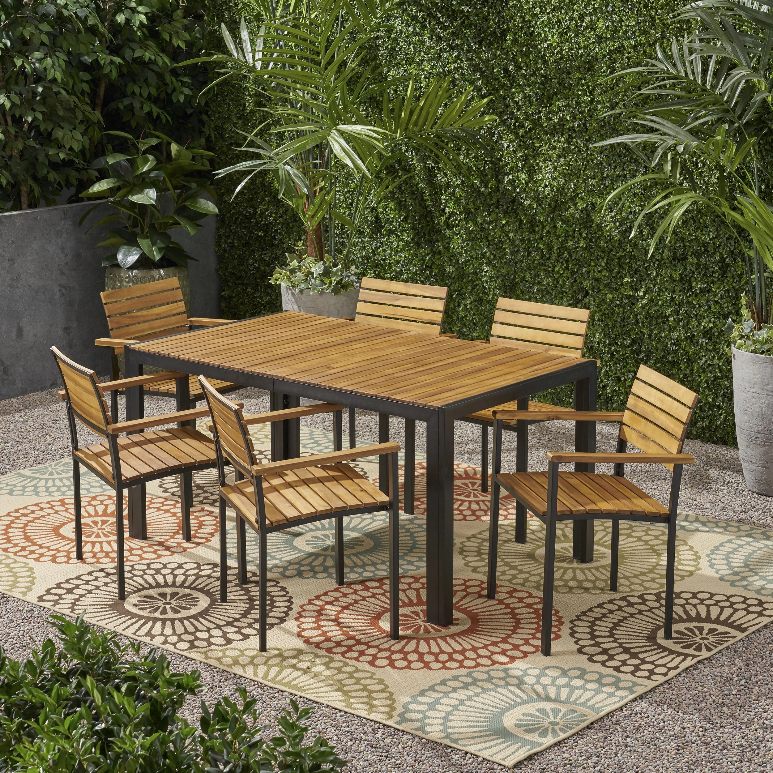 Outdoor 6 Seater Wood and Iron Dining Set - NH338903 outdoor lounge chair, patio sofa
