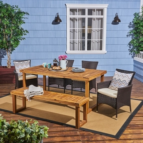 Outdoor 6-Seater Wood and Wicker Chair and Bench Dining Set - NH119503 outdoor lounge chair, patio sofa