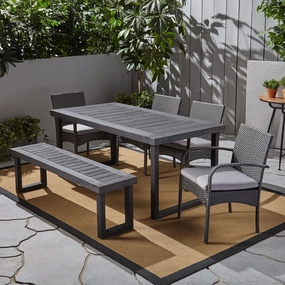 Outdoor 6-Seater Wood and Wicker Chair and Bench Dining Set - NH319503 outdoor lounge chair, patio sofa