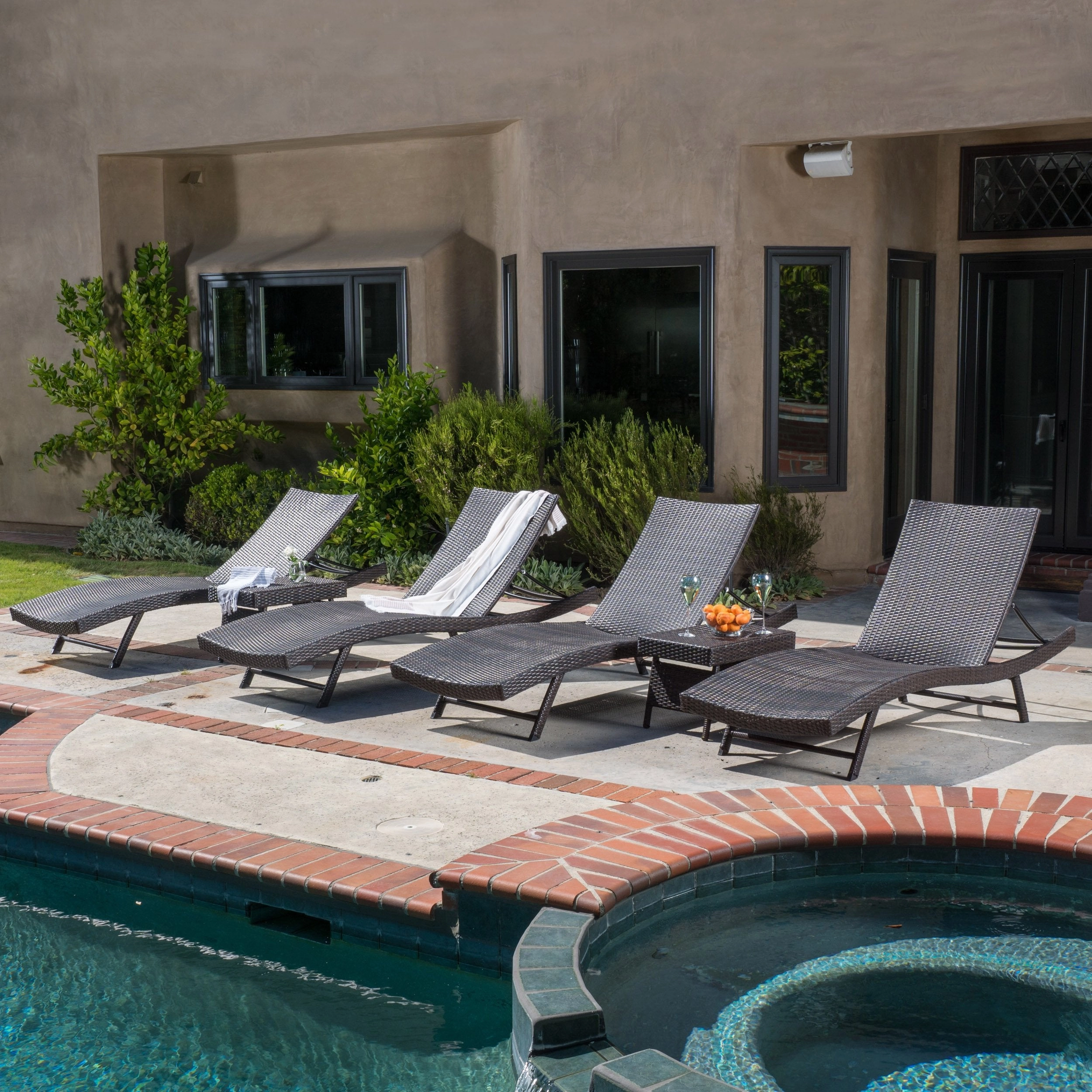 Outdoor 6pc Brown Wicker Chaise Lounge Chairs Set - NH897592 outdoor furniture, garden bench