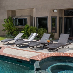 Outdoor 6pc Brown Wicker Chaise Lounge Chairs Set - NH897592 outdoor furniture, garden bench
