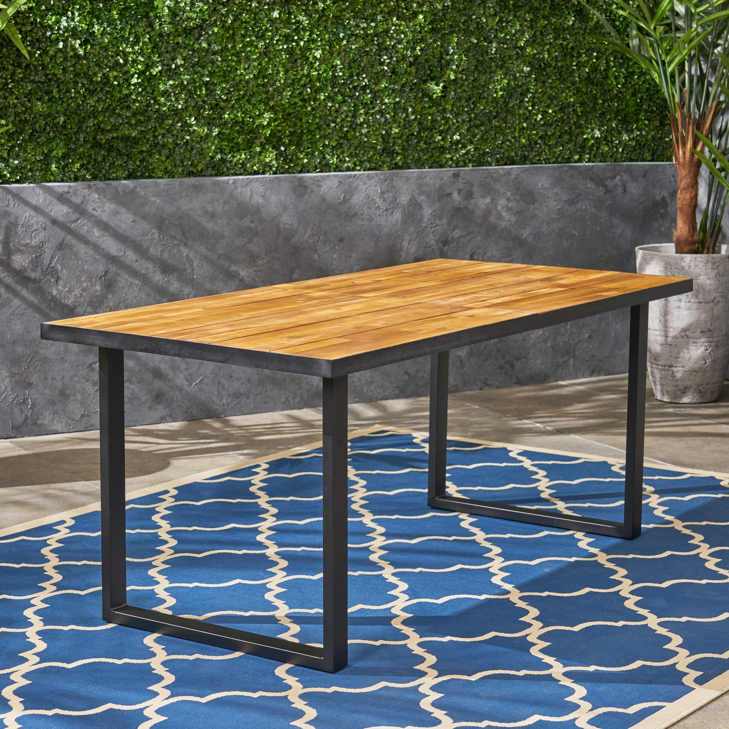 Outdoor 70-inch Acacia Wood and Iron Dining Table, Black and Teak Finish - NH682603 outdoor lounge chair, patio sofa