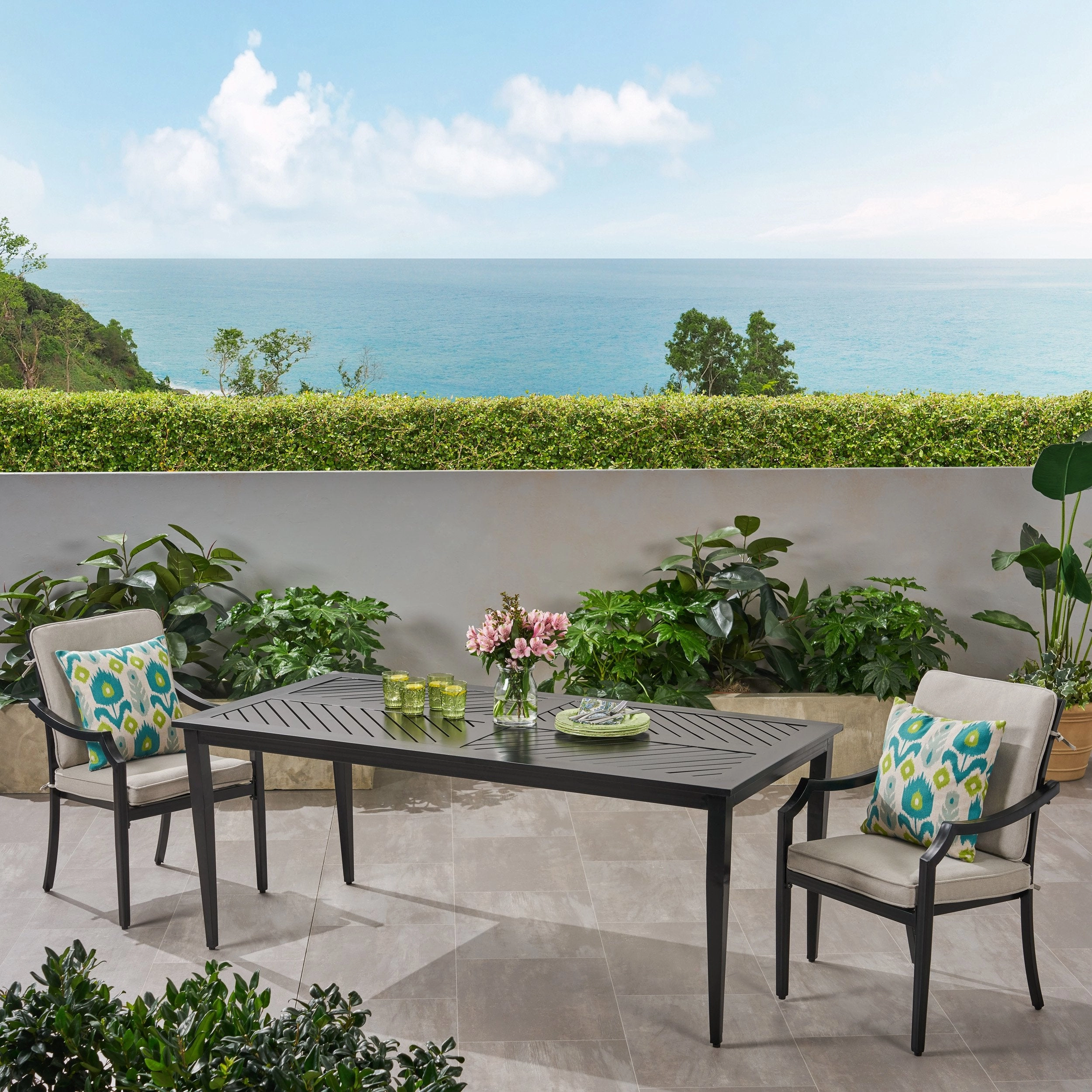Outdoor 71 Inch Aluminum Rectangular Dining Table, Matte Black - NH553803 outdoor lounge chair, patio sofa