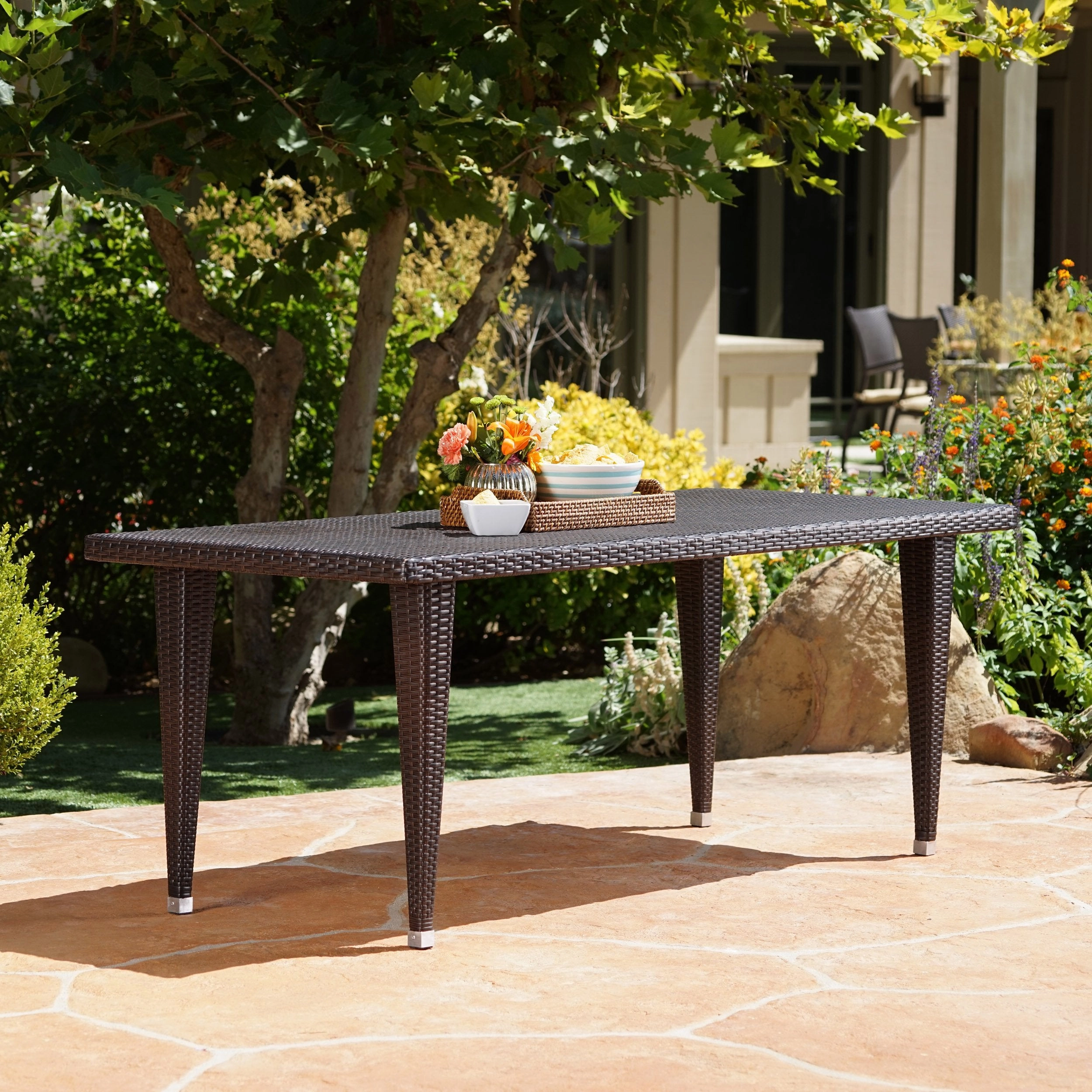 Outdoor 75-inch Multibrown Wicker Rectangular Dining Table - NH135103 outdoor lounge chair, patio sofa