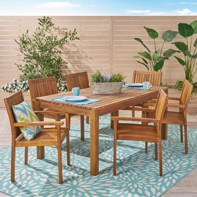Outdoor 7 Piece Acacia Dining Set, Teak Finish - NH434503 outdoor lounge chair, patio sofa