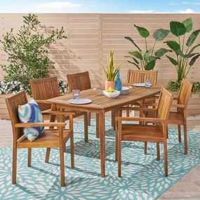 Outdoor 7 Piece Acacia Dining Set, Teak Finish - NH734503 outdoor lounge chair, patio sofa