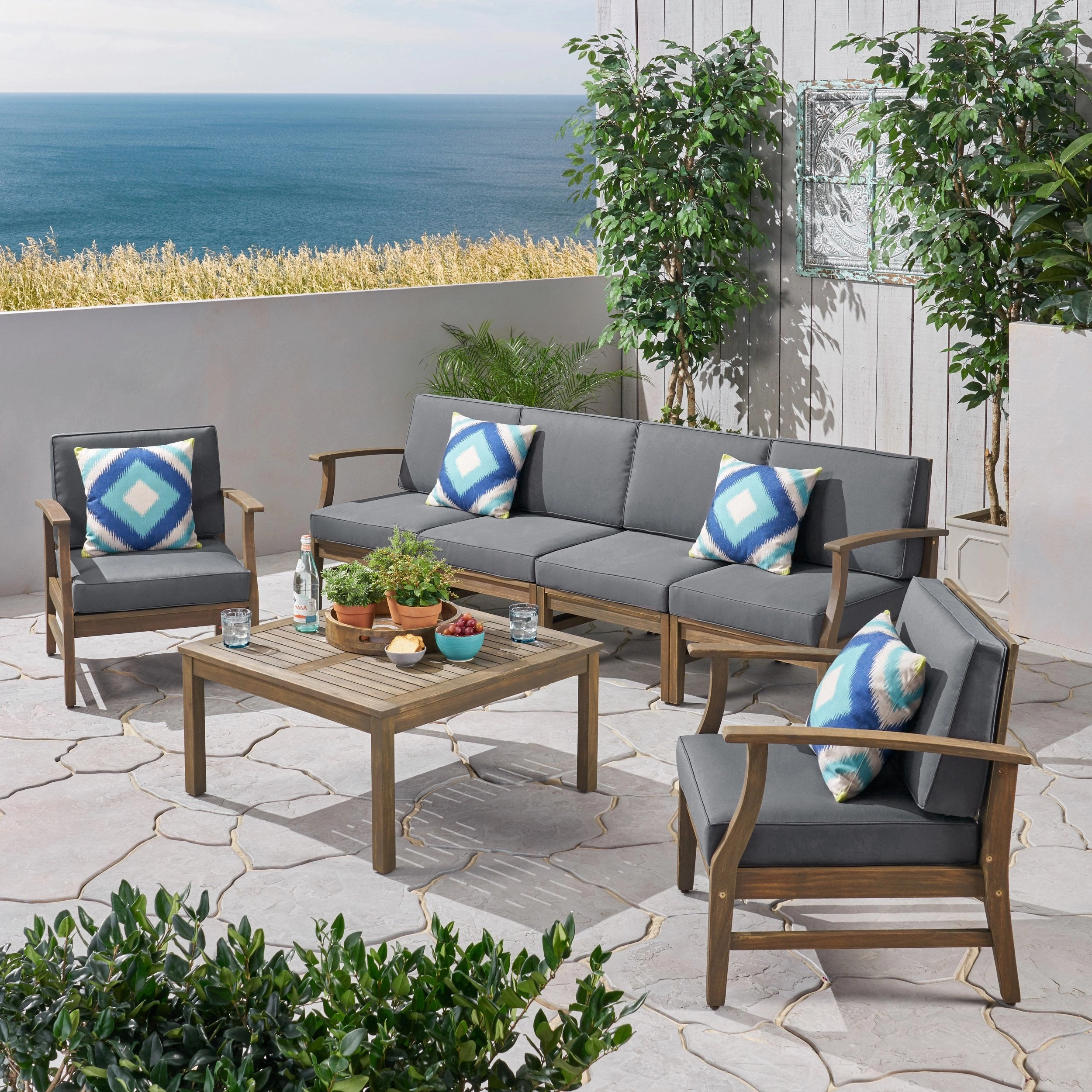 Outdoor 7 Piece Acacia Wood 4-Seater Sofa and Club Chairs Set - NH823803 outdoor furniture, garden bench