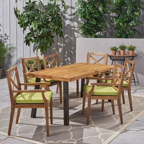 Outdoor 7-Piece Acacia Wood and Iron Dining Set - NH249503 outdoor lounge chair, patio sofa