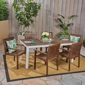 Outdoor 7-Piece Acacia Wood Dining Set, Dark Brown and White - NH240603 outdoor lounge chair, patio sofa