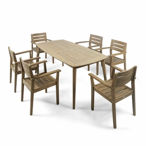 Outdoor 7 Piece Acacia Wood Dining Set, Gray Finish - NH185503 outdoor lounge chair, patio sofa
