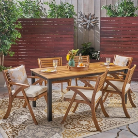 Outdoor 7 Piece Acacia Wood Dining Set, Teak and Cream - NH617503 outdoor lounge chair, patio sofa
