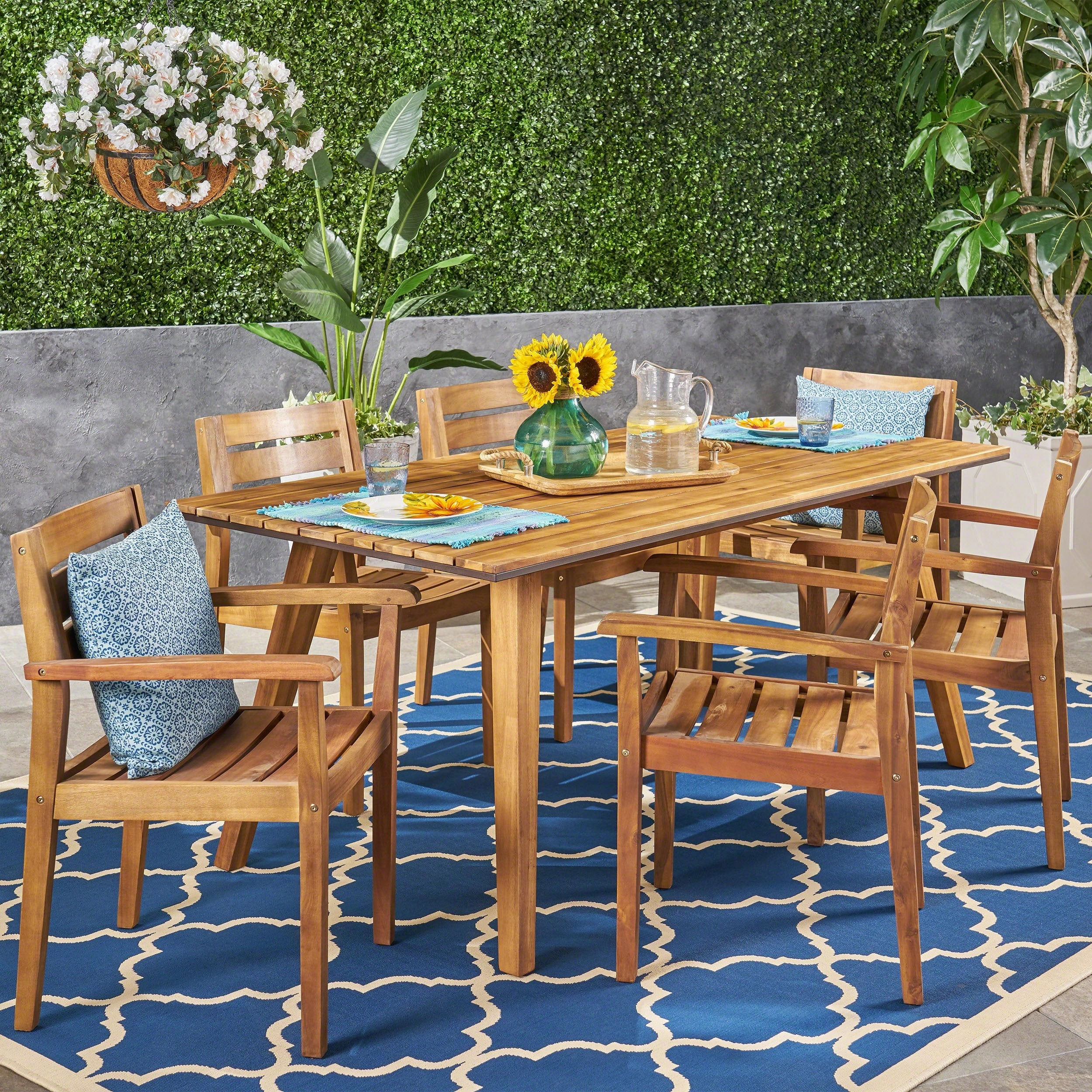 Outdoor 7 Piece Acacia Wood Dining Set, Teak and Dark Brown - NH552603 outdoor lounge chair, patio sofa