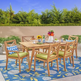 Outdoor 7-Piece Acacia Wood Dining Set with Cushions - NH349503 outdoor lounge chair, patio sofa