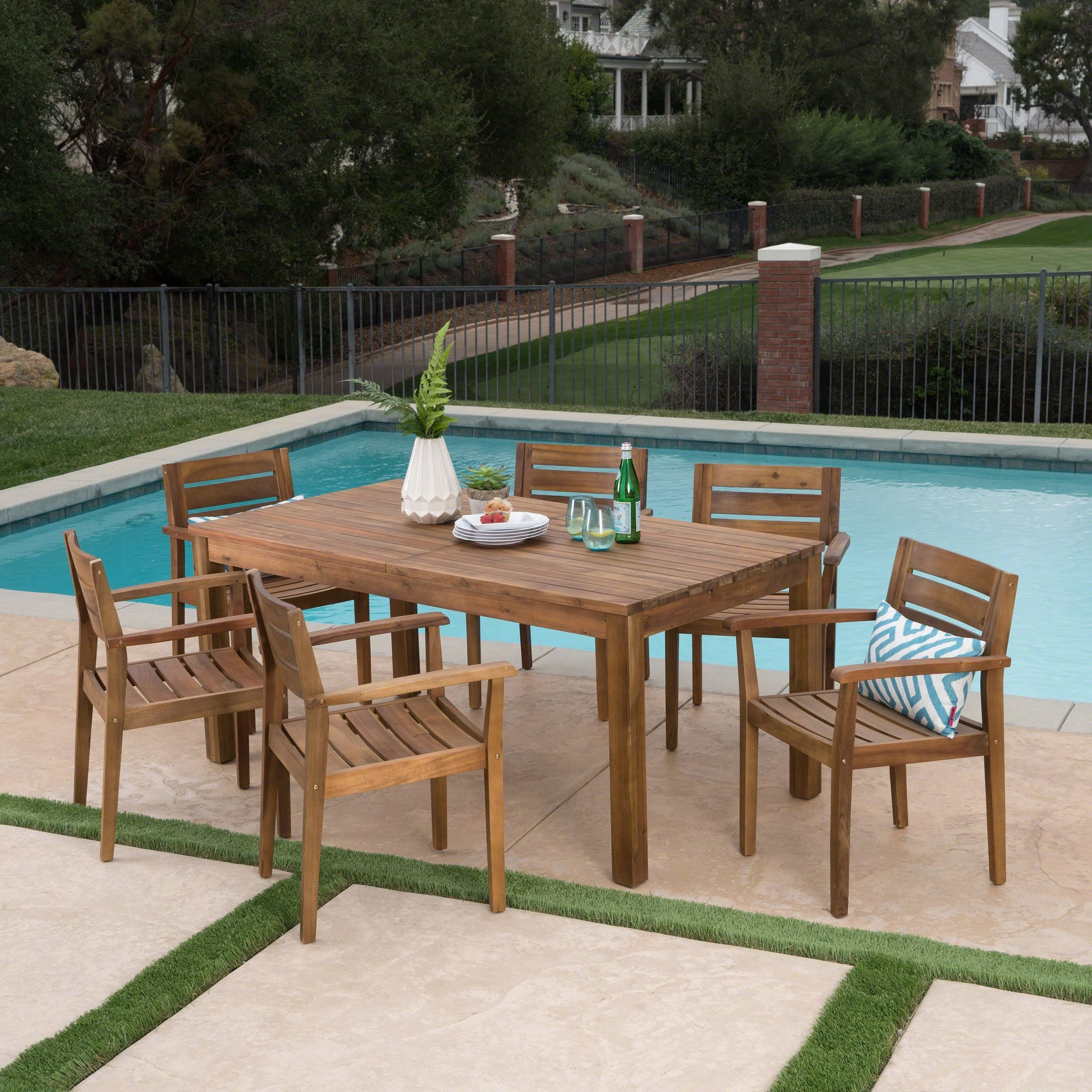 Outdoor 7 Piece Acacia Wood Dining Set with Expandable Dining Table - NH275303 outdoor lounge chair, patio sofa